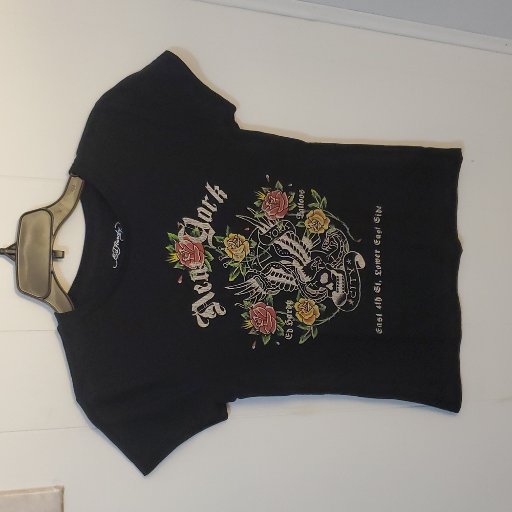 Ed Hardy Black Tee with Colorful Graphic